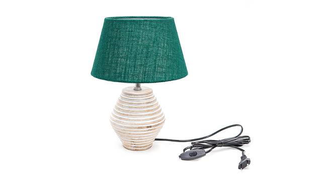 Chloe Dark Green Jute Shade Table Lamp With Wooden White Mango Wood Base (Wooden White & Dark Green) by Urban Ladder - Front View Design 1 - 531971