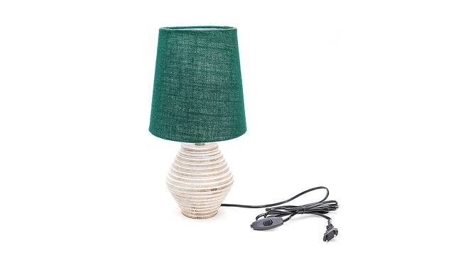Dani Dark Green Jute Shade Table Lamp With Wooden White Mango Wood Base (Wooden White & Dark Green) by Urban Ladder - Front View Design 1 - 531975