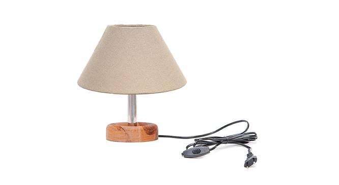 Andaro Grey Cotton Shade Table Lamp With Brown Mango Wood Base (Wooden & Grey) by Urban Ladder - Front View Design 1 - 532052