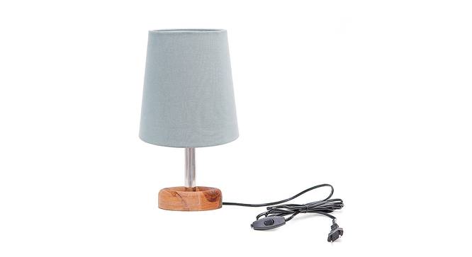 Geovani Grey Cotton Shade Table Lamp With Brown Mango Wood Base (Wooden & Grey) by Urban Ladder - Front View Design 1 - 532053