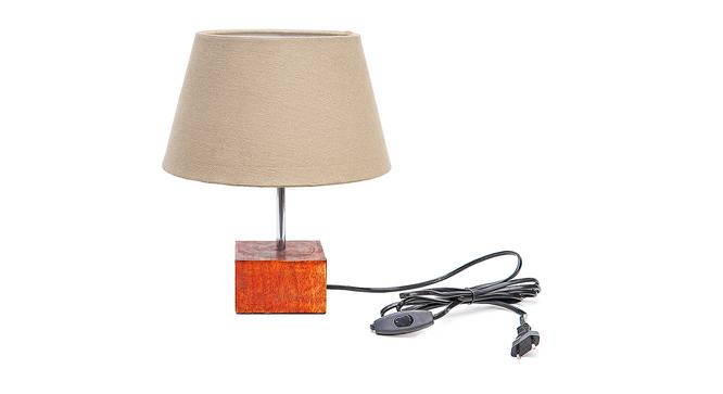 Kobe Grey Cotton Shade Table Lamp With Brown Mango Wood Base (Wooden & Grey) by Urban Ladder - Front View Design 1 - 532058