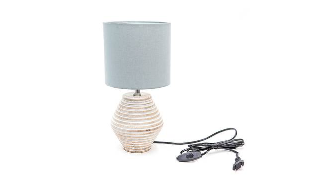 Rhys Grey Cotton Shade Table Lamp With Wooden White Mango Wood Base (Wooden White & Grey) by Urban Ladder - Front View Design 1 - 532070