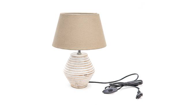 Lola Grey Cotton Shade Table Lamp With Wooden White Mango Wood Base (Wooden White & Grey) by Urban Ladder - Front View Design 1 - 532073