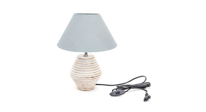 Lachlan Grey Cotton Shade Table Lamp With Wooden White Mango Wood Base (Wooden White & Grey) by Urban Ladder - Front View Design 1 - 532074