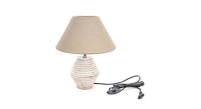 Chana Grey Cotton Shade Table Lamp With Wooden White Mango Wood Base (Wooden White & Grey) by Urban Ladder - Front View Design 1 - 532075