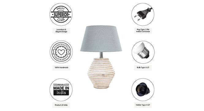 Lainey Grey Cotton Shade Table Lamp With Wooden White Mango Wood Base (Wooden White & Grey) by Urban Ladder - Cross View Design 1 - 532097