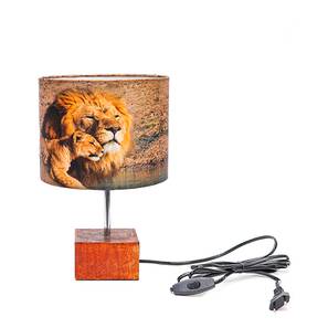 Lighting In Noida Design Bryar Multicolor Silk Shade Table Lamp With Brown Mango Wood Base