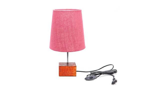 Yogi Pink Jute Shade Table Lamp With Brown Mango Wood Base (Wooden & Pink) by Urban Ladder - Front View Design 1 - 532158