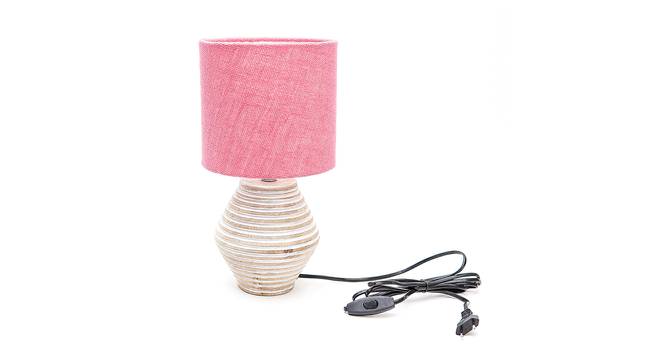 Delilah Pink Jute Shade Table Lamp With Wooden White Mango Wood Base (Wooden White & Pink) by Urban Ladder - Front View Design 1 - 532169