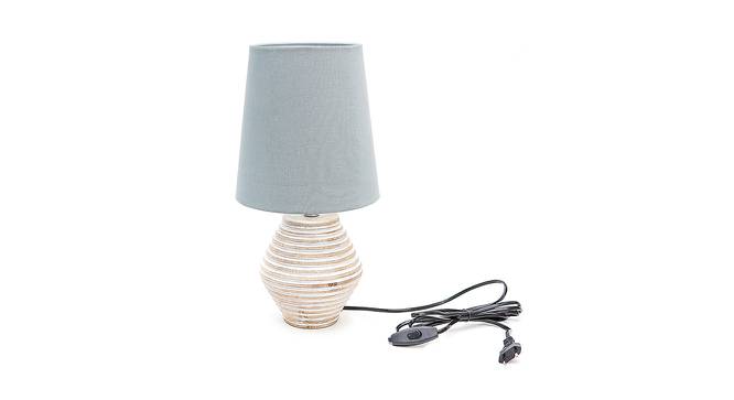 Madalyn Grey Cotton Shade Table Lamp With Wooden White Mango Wood Base (Wooden White & Grey) by Urban Ladder - Front View Design 1 - 532170