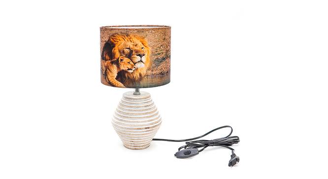 Kairi Multicolor Silk Shade Table Lamp With Wooden White Mango Wood Base by Urban Ladder - Front View Design 1 - 532173