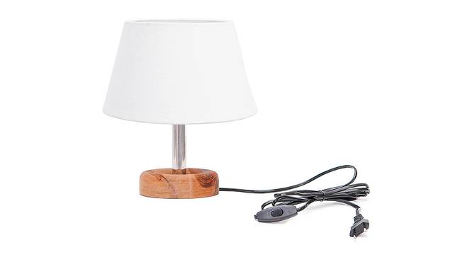 Giovonni White Cotton Shade Table Lamp With Brown Mango Wood Base (Wooden & White) by Urban Ladder - Front View Design 1 - 532250