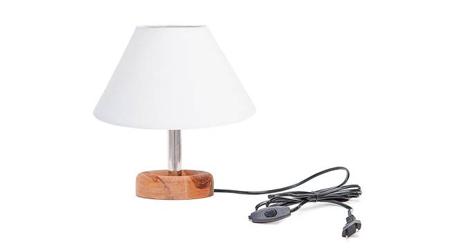 Brandy White Cotton Shade Table Lamp With Brown Mango Wood Base (Wooden & White) by Urban Ladder - Front View Design 1 - 532251