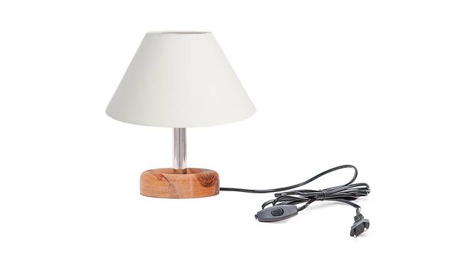 Jeronimo Off White Cotton Shade Table Lamp With Brown Mango Wood Base (Wooden & Off White) by Urban Ladder - Front View Design 1 - 532253