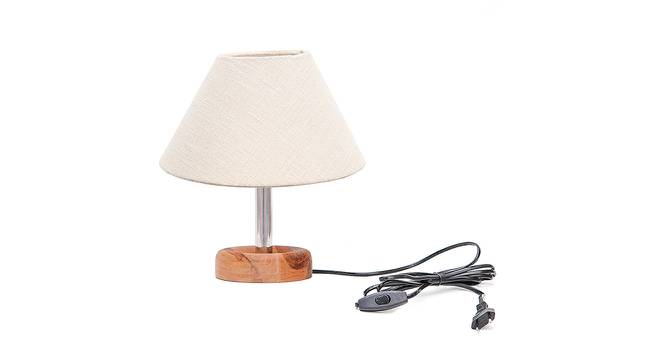 Geno Off White Cotton Shade Table Lamp With Brown Mango Wood Base (Wooden & Off White) by Urban Ladder - Front View Design 1 - 532254