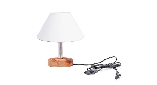 Accana White Cotton Shade Table Lamp With Brown Mango Wood Base (Wooden & White) by Urban Ladder - Front View Design 1 - 532255