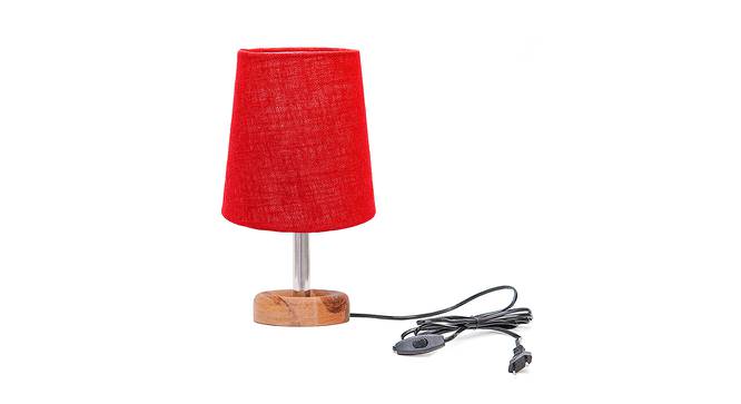 Carmello Red Jute Shade Table Lamp With Brown Mango Wood Base (Wooden & Red) by Urban Ladder - Front View Design 1 - 532256