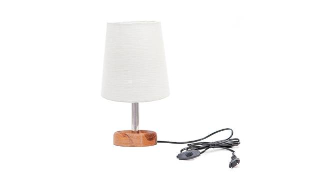 Sicily White Cotton Shade Table Lamp With Brown Mango Wood Base (Wooden & White) by Urban Ladder - Front View Design 1 - 532258