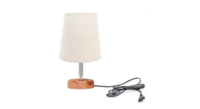 Karmello Off White Cotton Shade Table Lamp With Brown Mango Wood Base (Wooden & Off White) by Urban Ladder - Front View Design 1 - 532260