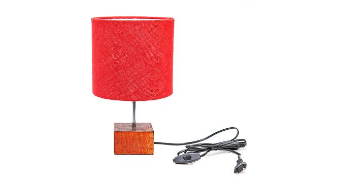 Sheena Red Jute Shade Table Lamp With Brown Mango Wood Base (Wooden & Red) by Urban Ladder - Front View Design 1 - 532263