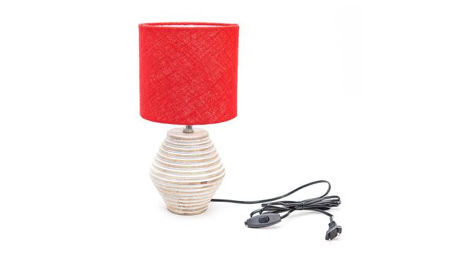 Nora Red Jute Shade Table Lamp With Wooden White Mango Wood Base (Wooden White & Red) by Urban Ladder - Front View Design 1 - 532269