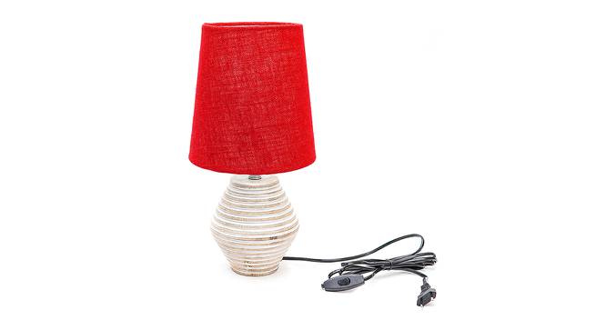 Rivka Red Jute Shade Table Lamp With Wooden White Mango Wood Base (Wooden White & Red) by Urban Ladder - Front View Design 1 - 532274