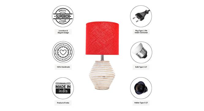 Nora Red Jute Shade Table Lamp With Wooden White Mango Wood Base (Wooden White & Red) by Urban Ladder - Cross View Design 1 - 532294