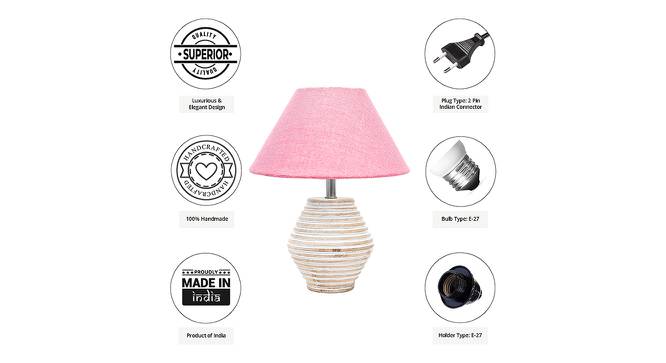 Mina Pink Jute Shade Table Lamp With Wooden White Mango Wood Base (Wooden White & Pink) by Urban Ladder - Cross View Design 1 - 532297