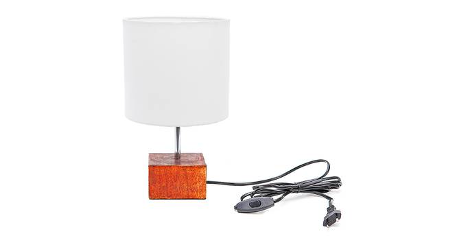 Sierra White Cotton Shade Table Lamp With Brown Mango Wood Base (Wooden & White) by Urban Ladder - Front View Design 1 - 532349