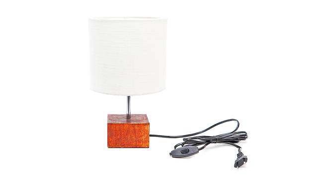 Urie White Cotton Shade Table Lamp With Brown Mango Wood Base (Wooden & White) by Urban Ladder - Front View Design 1 - 532350