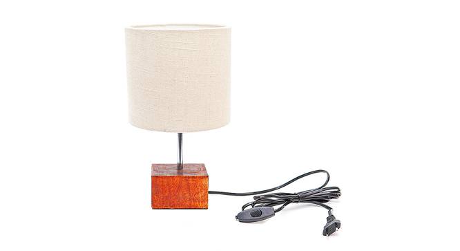 Dallon Off White Cotton Shade Table Lamp With Brown Mango Wood Base (Wooden & Off White) by Urban Ladder - Front View Design 1 - 532351