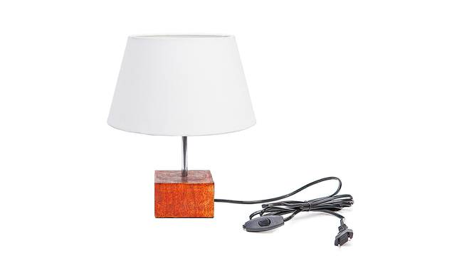 Sinclair White Cotton Shade Table Lamp With Brown Mango Wood Base (Wooden & White) by Urban Ladder - Front View Design 1 - 532353