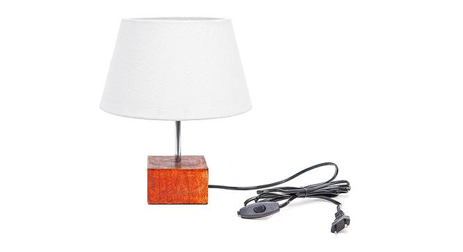 Killian White Cotton Shade Table Lamp With Brown Mango Wood Base (Wooden & White) by Urban Ladder - Front View Design 1 - 532354