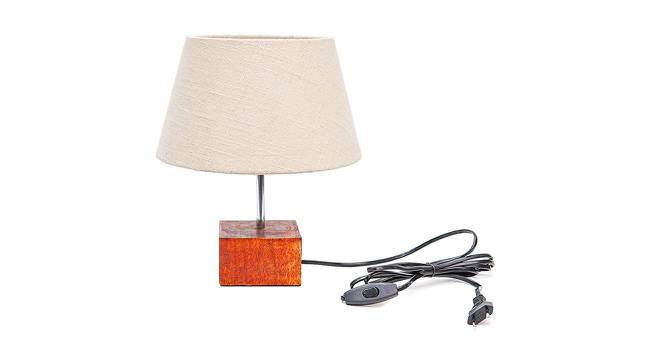 Kipper Off White Cotton Shade Table Lamp With Brown Mango Wood Base (Wooden & Off White) by Urban Ladder - Front View Design 1 - 532356