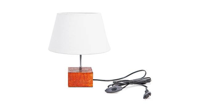 Koko White Cotton Shade Table Lamp With Brown Mango Wood Base (Wooden & White) by Urban Ladder - Front View Design 1 - 532357