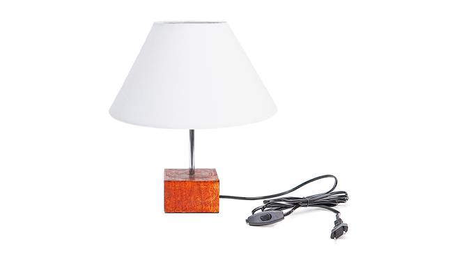 Merlin White Cotton Shade Table Lamp With Brown Mango Wood Base (Wooden & White) by Urban Ladder - Front View Design 1 - 532358