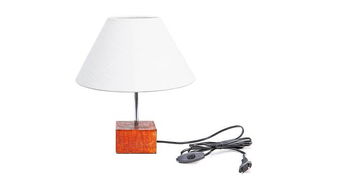 Stanley White Cotton Shade Table Lamp With Brown Mango Wood Base (Wooden & White) by Urban Ladder - Front View Design 1 - 532359