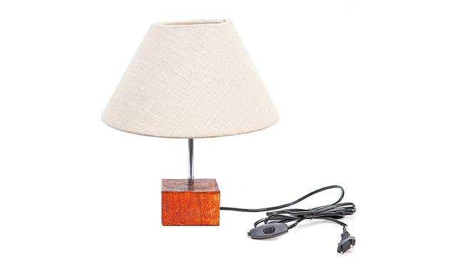 Lilo Off White Cotton Shade Table Lamp With Brown Mango Wood Base (Wooden & Off White) by Urban Ladder - Front View Design 1 - 532361