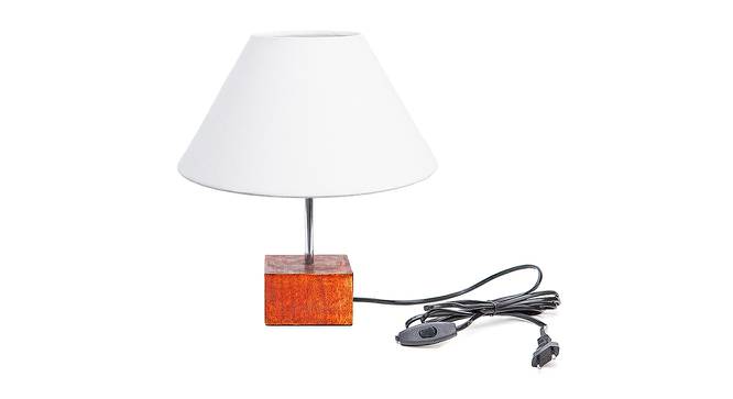 Hermes White Cotton Shade Table Lamp With Brown Mango Wood Base (Wooden & White) by Urban Ladder - Front View Design 1 - 532362