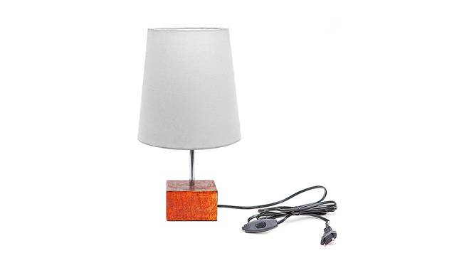 Zeus White Cotton Shade Table Lamp With Brown Mango Wood Base (Wooden & White) by Urban Ladder - Front View Design 1 - 532363