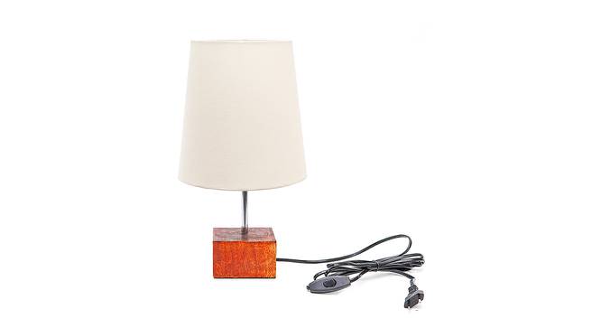 Charlie Off White Cotton Shade Table Lamp With Brown Mango Wood Base (Wooden & Off White) by Urban Ladder - Front View Design 1 - 532365