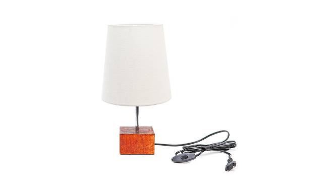 Oliver White Cotton Shade Table Lamp With Brown Mango Wood Base (Wooden & White) by Urban Ladder - Front View Design 1 - 532367