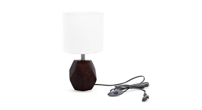Elliot White Cotton Shade Table Lamp With Brown Mango Wood Base (Brown & White) by Urban Ladder - Front View Design 1 - 532372