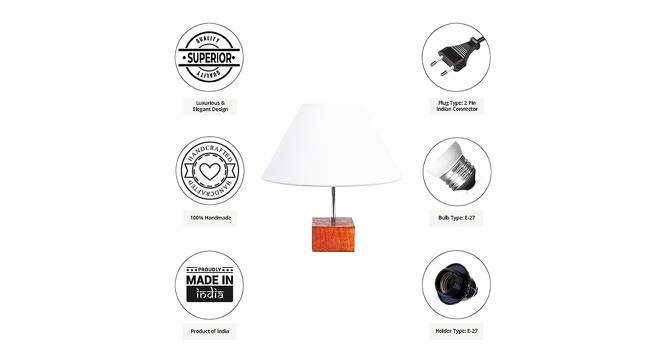 Hermes White Cotton Shade Table Lamp With Brown Mango Wood Base (Wooden & White) by Urban Ladder - Cross View Design 1 - 532387