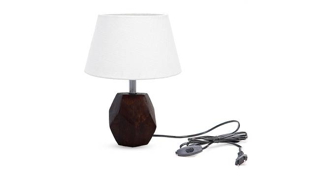 Remi White Cotton Shade Table Lamp With Brown Mango Wood Base (Brown & White) by Urban Ladder - Front View Design 1 - 532449