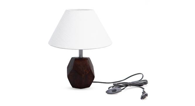 Amaya White Cotton Shade Table Lamp With Brown Mango Wood Base (Brown & White) by Urban Ladder - Front View Design 1 - 532453