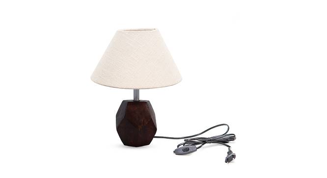 Millie Off White Cotton Shade Table Lamp With Brown Mango Wood Base (Brown & Off White) by Urban Ladder - Front View Design 1 - 532454