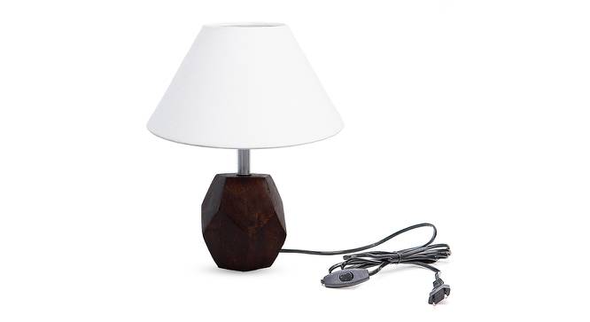 Landon White Cotton Shade Table Lamp With Brown Mango Wood Base (Brown & White) by Urban Ladder - Front View Design 1 - 532455