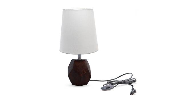 Xavier White Cotton Shade Table Lamp With Brown Mango Wood Base (Brown & White) by Urban Ladder - Front View Design 1 - 532456