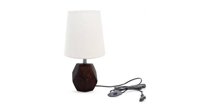 Hudson White Cotton Shade Table Lamp With Brown Mango Wood Base (Brown & White) by Urban Ladder - Front View Design 1 - 532458